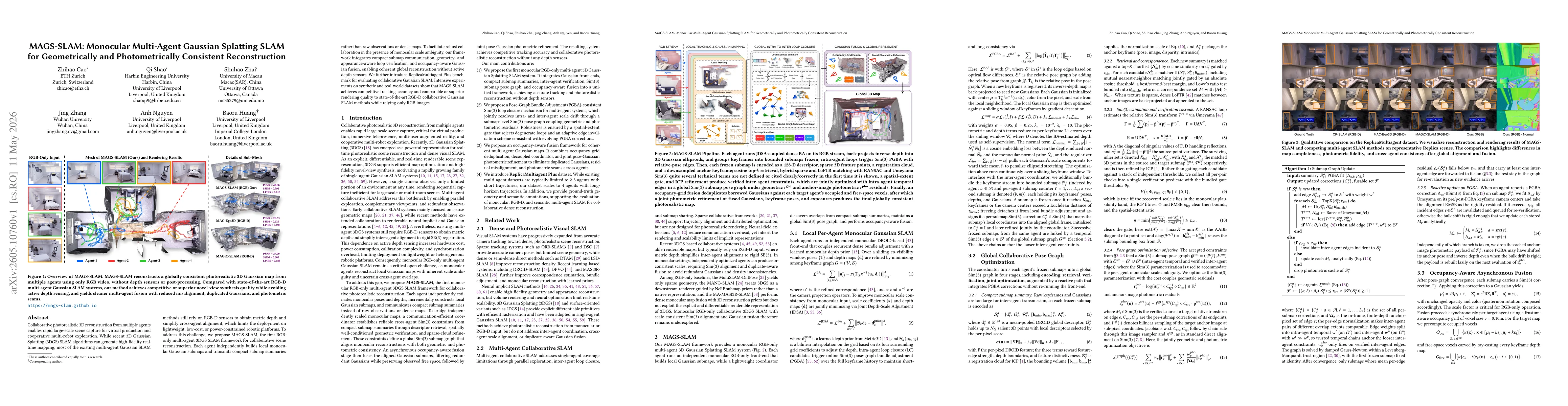 Thumbnail for MAGS-SLAM: Monocular Multi-Agent Gaussian Splatting SLAM for Geometrically and Photometrically Consistent Reconstruction