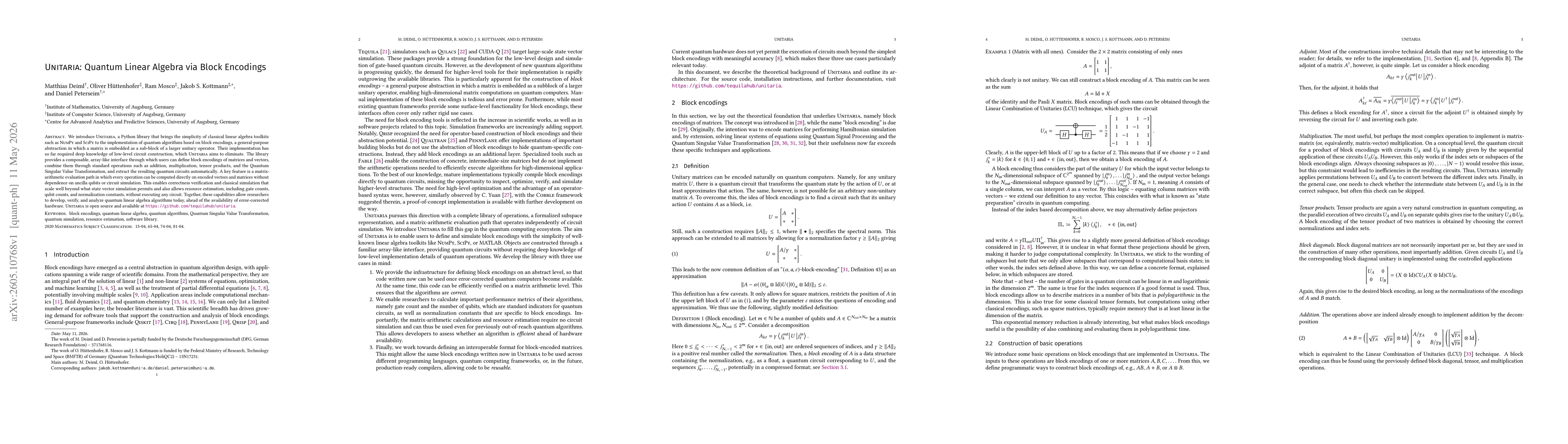 Thumbnail for Unitaria: Quantum Linear Algebra via Block Encodings