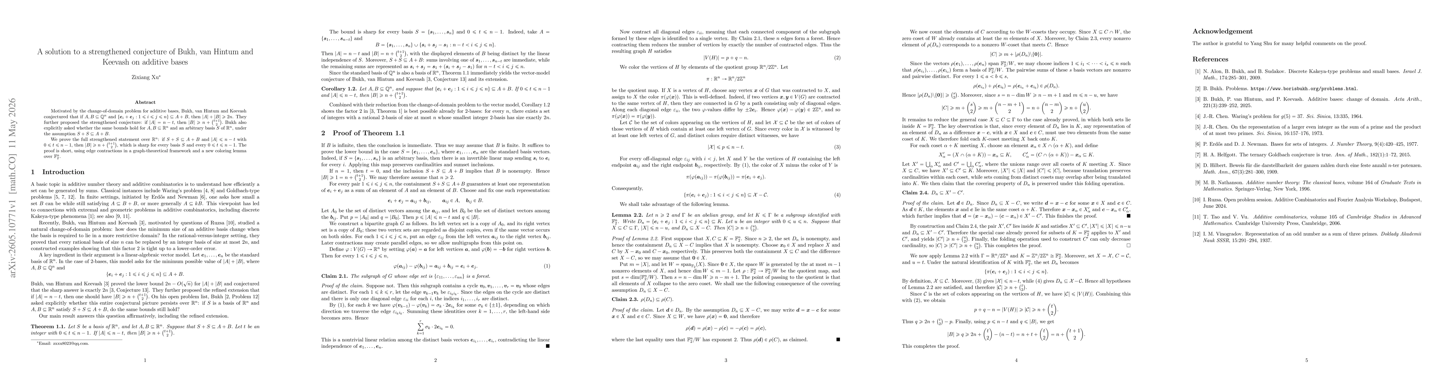 Thumbnail for A solution to a strengthened conjecture of Bukh, van Hintum and Keevash on additive bases