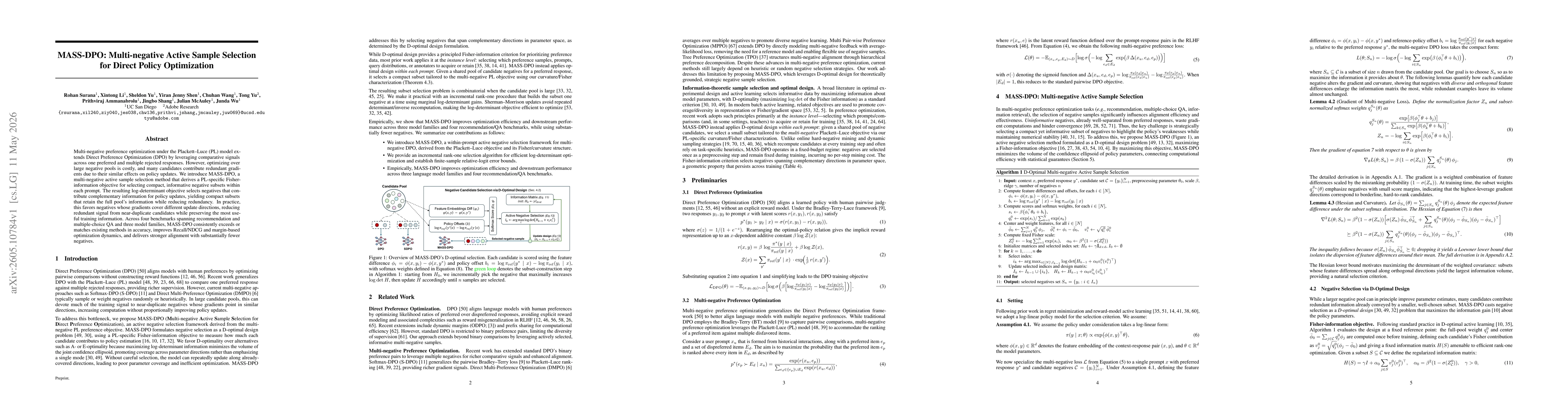 Thumbnail for MASS-DPO: Multi-negative Active Sample Selection for Direct Policy Optimization