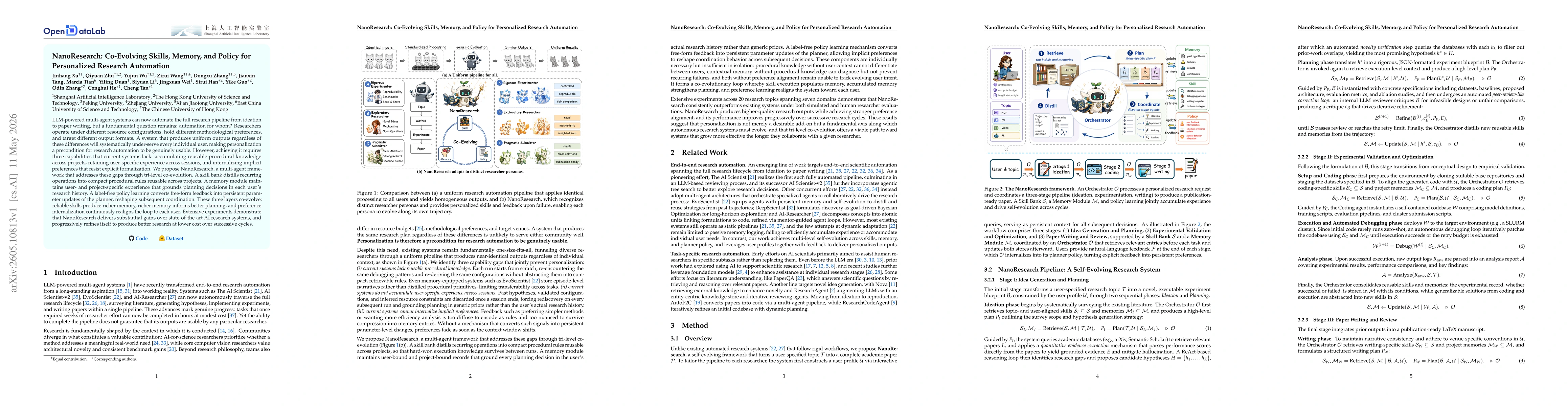 Thumbnail for NanoResearch: Co-Evolving Skills, Memory, and Policy for Personalized Research Automation