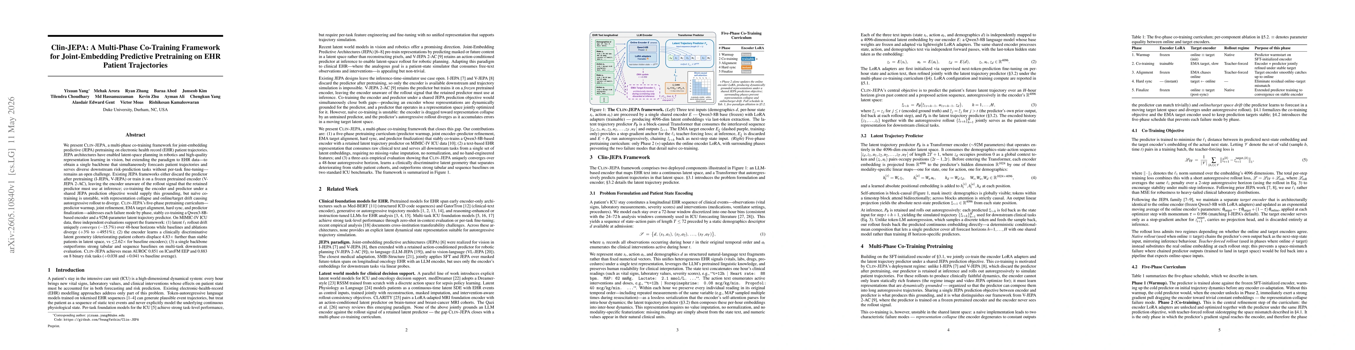 Thumbnail for Clin-JEPA: A Multi-Phase Co-Training Framework for Joint-Embedding Predictive Pretraining on EHR Patient Trajectories