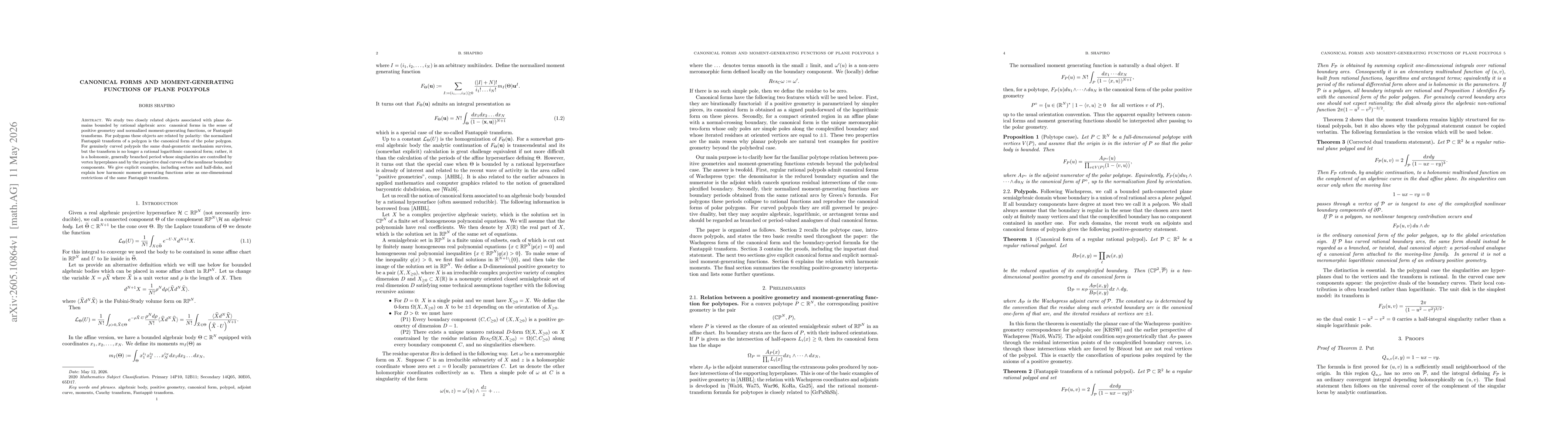 Thumbnail for Canonical forms and moment-generating functions of plane polypols