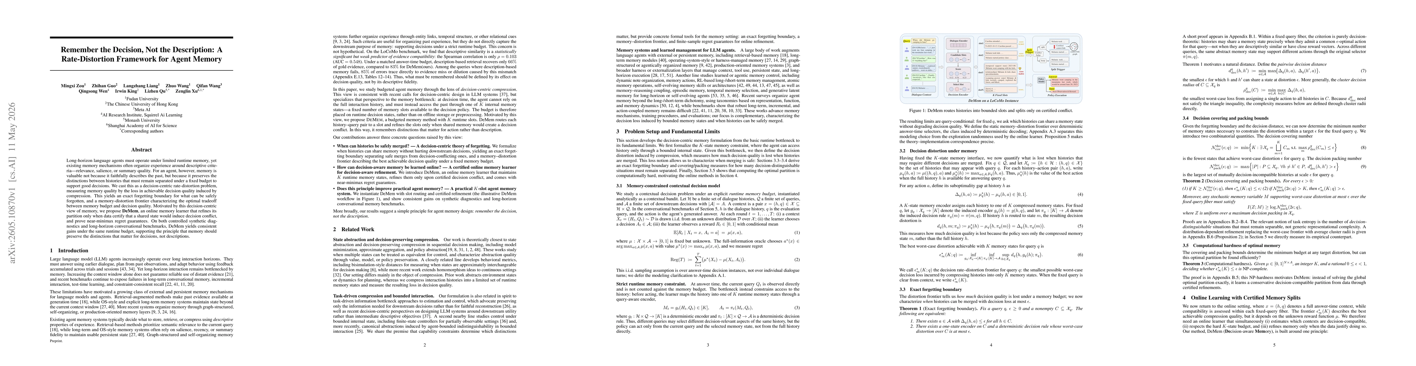 Thumbnail for Remember the Decision, Not the Description: A Rate-Distortion Framework for Agent Memory