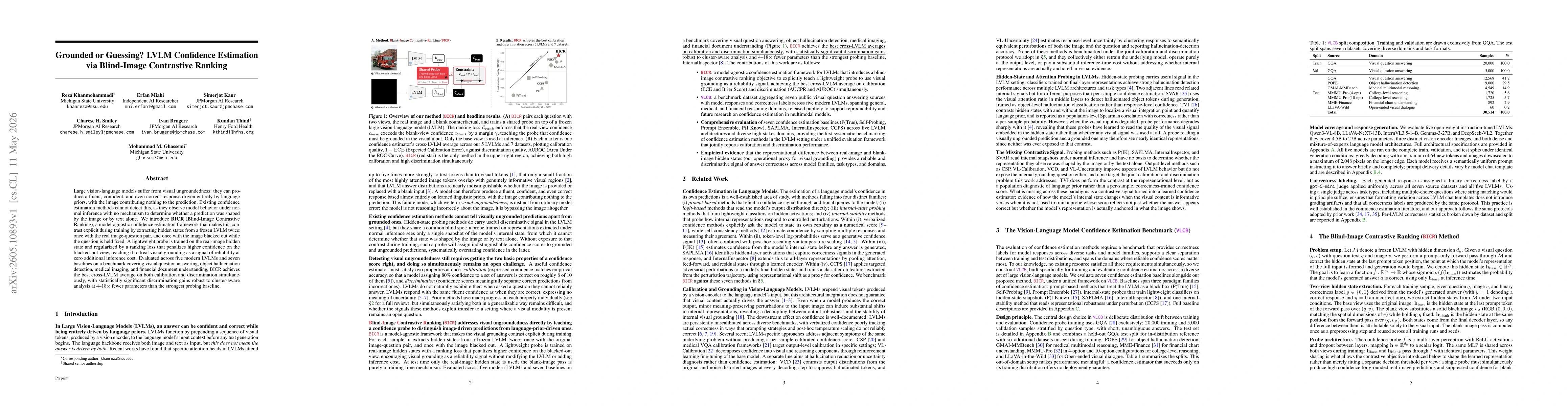 Thumbnail for Grounded or Guessing? LVLM Confidence Estimation via Blind-Image Contrastive Ranking