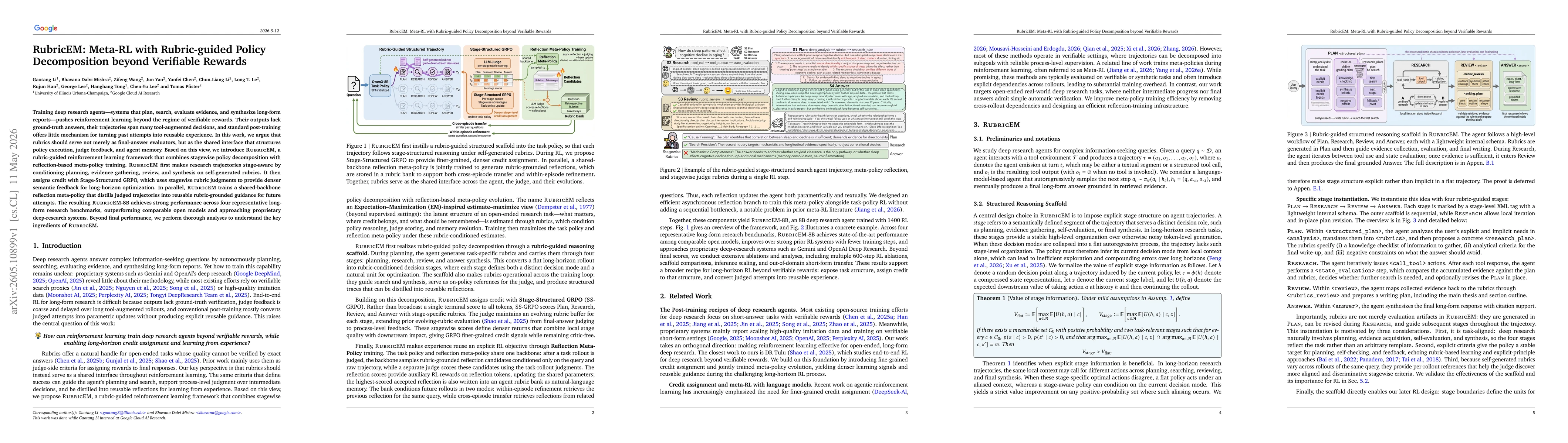 Thumbnail for RubricEM: Meta-RL with Rubric-guided Policy Decomposition beyond Verifiable Rewards