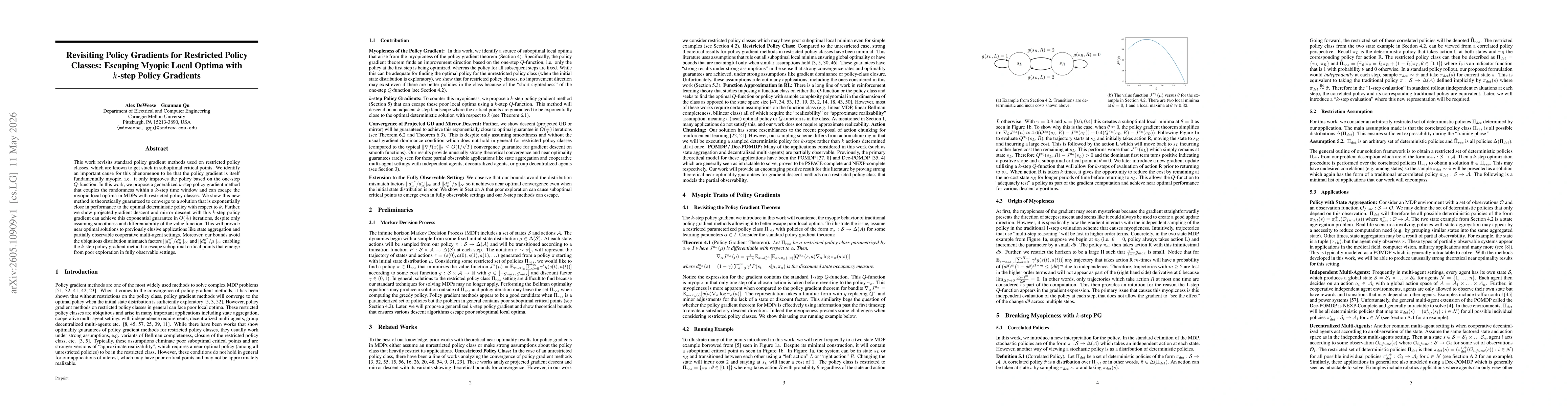 Thumbnail for Revisiting Policy Gradients for Restricted Policy Classes: Escaping Myopic Local Optima with $k$-step Policy Gradients