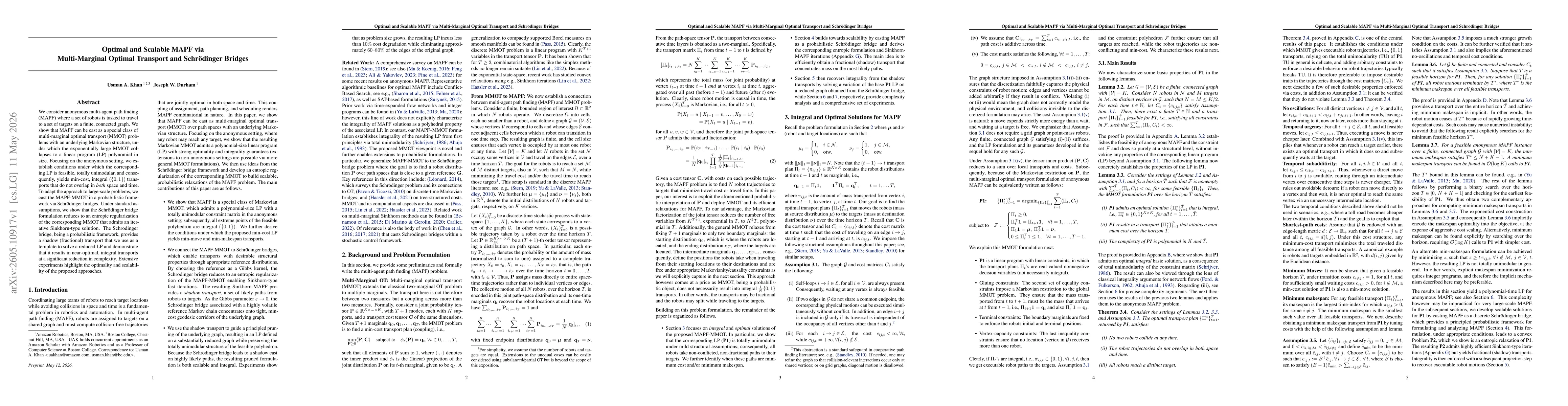 Thumbnail for Optimal and Scalable MAPF via Multi-Marginal Optimal Transport and Schrödinger Bridges