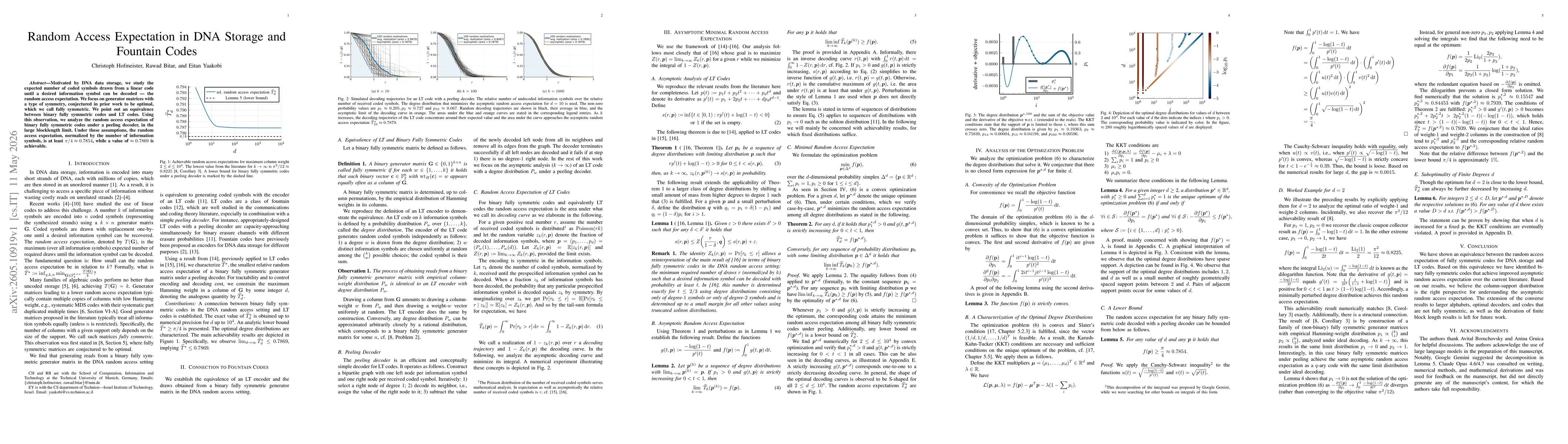 Thumbnail for Random Access Expectation in DNA Storage and Fountain Codes