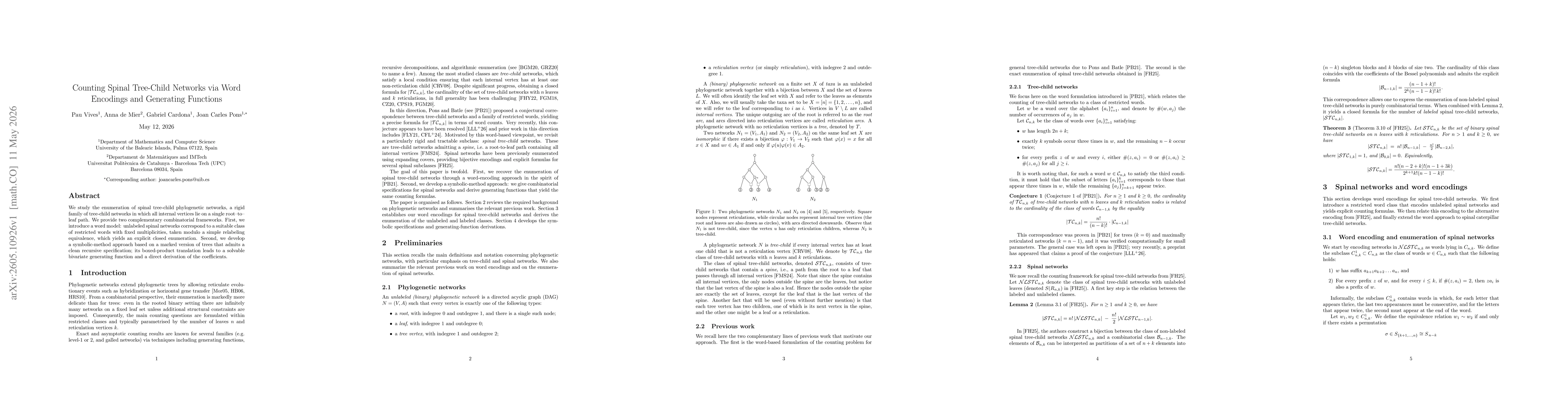 Thumbnail for Counting Spinal Tree-Child Networks via Word Encodings and Generating Functions