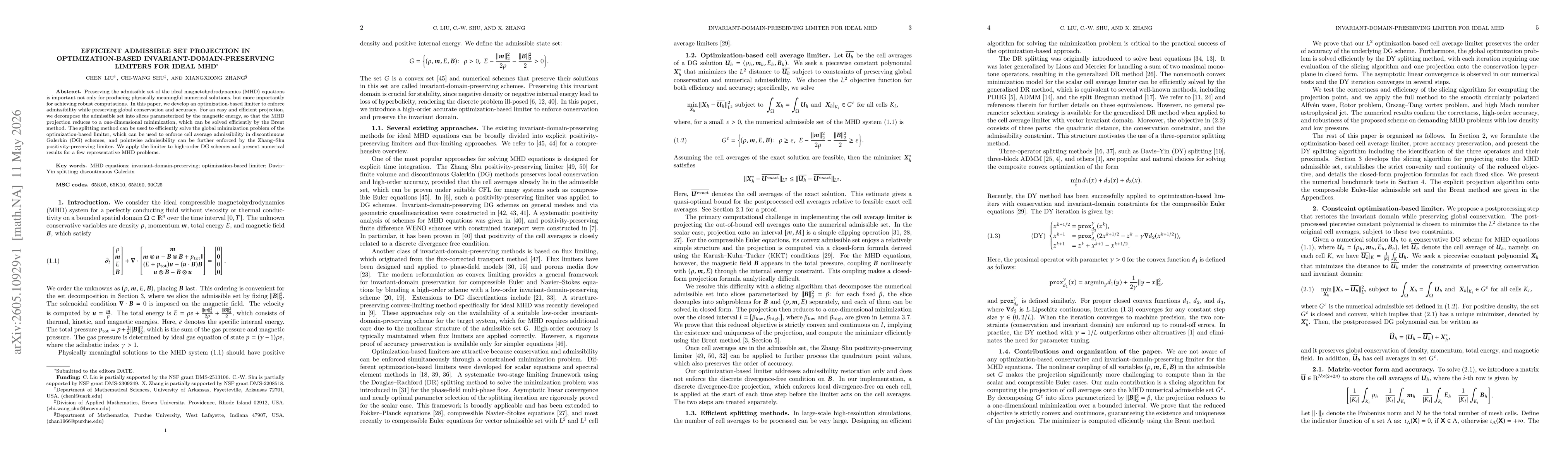 Thumbnail for Efficient Admissible Set Projection in Optimization-based Invariant-Domain-Preserving Limiters for Ideal MHD