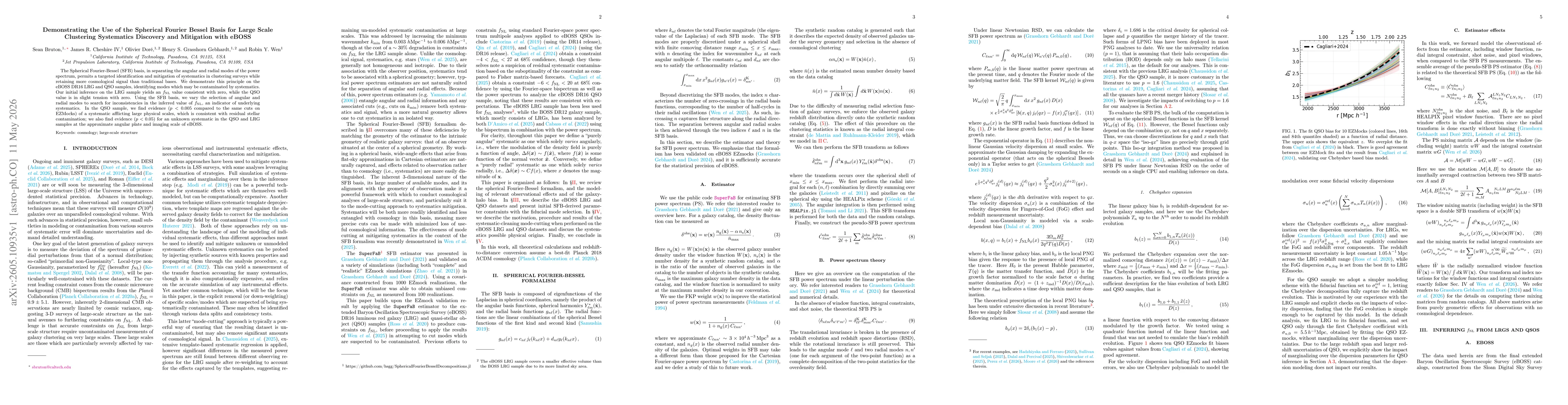 Thumbnail for Demonstrating the Use of the Spherical Fourier Bessel Basis for Large Scale Clustering Systematics Discovery and Mitigation with eBOSS