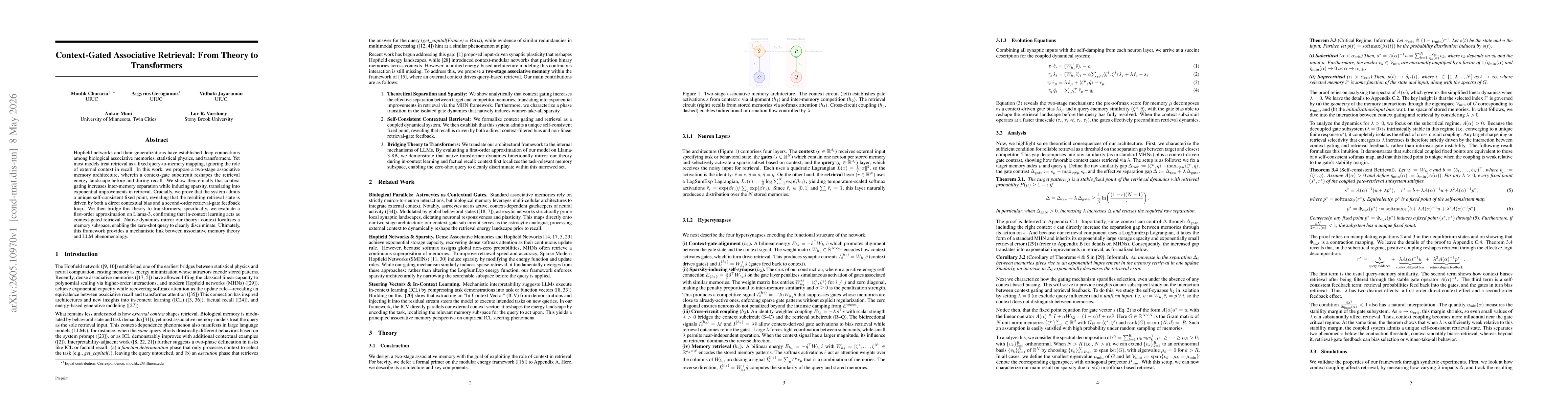 Thumbnail for Context-Gated Associative Retrieval: From Theory to Transformers