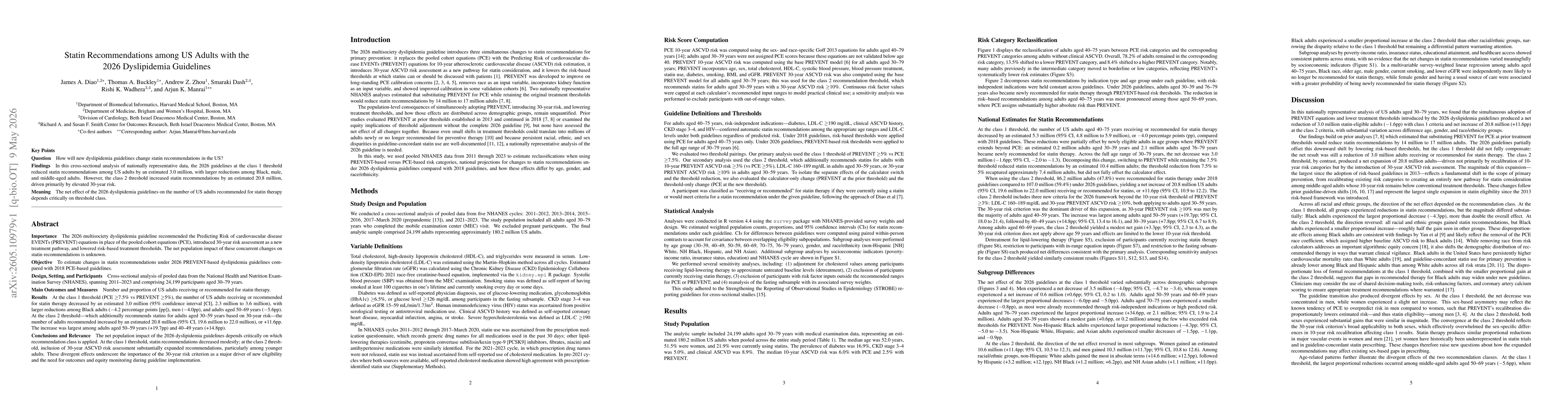 Thumbnail for Statin Recommendations among US Adults with the 2026 Dyslipidemia Guidelines