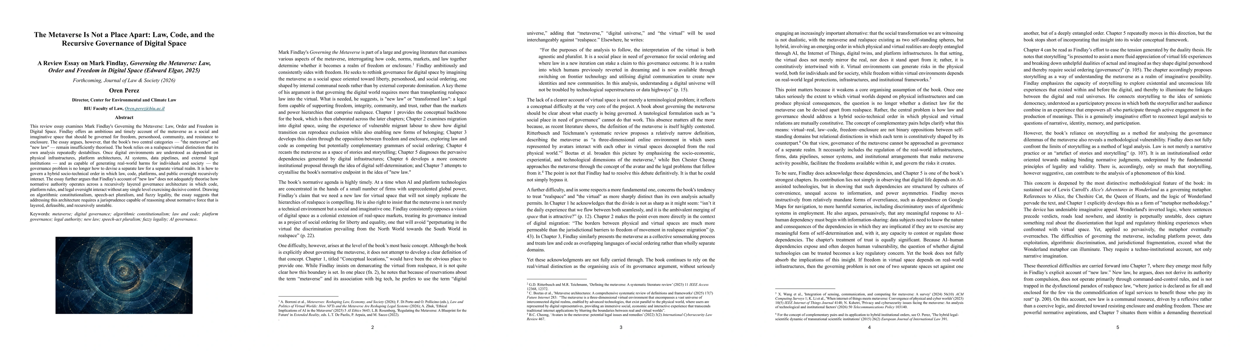 Thumbnail for The Metaverse Is Not a Place Apart: Law, Code, and the Recursive Governance of Digital Space (A Review Essay on Mark Findlay, Governing the Metaverse: Law, Order and Freedom in Digital Space (2025))