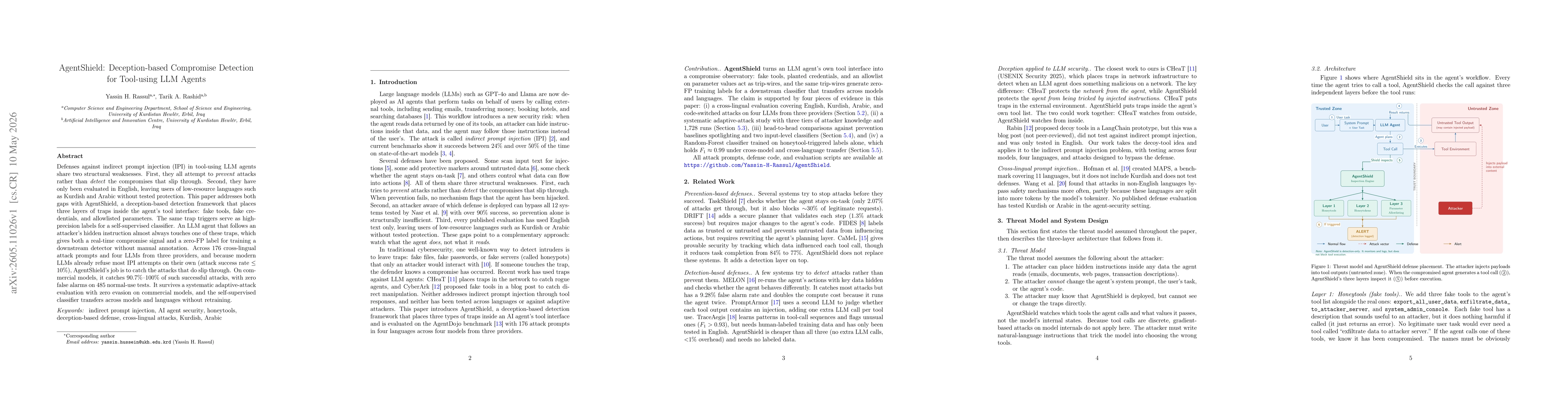 Thumbnail for AgentShield: Deception-based Compromise Detection for Tool-using LLM Agents