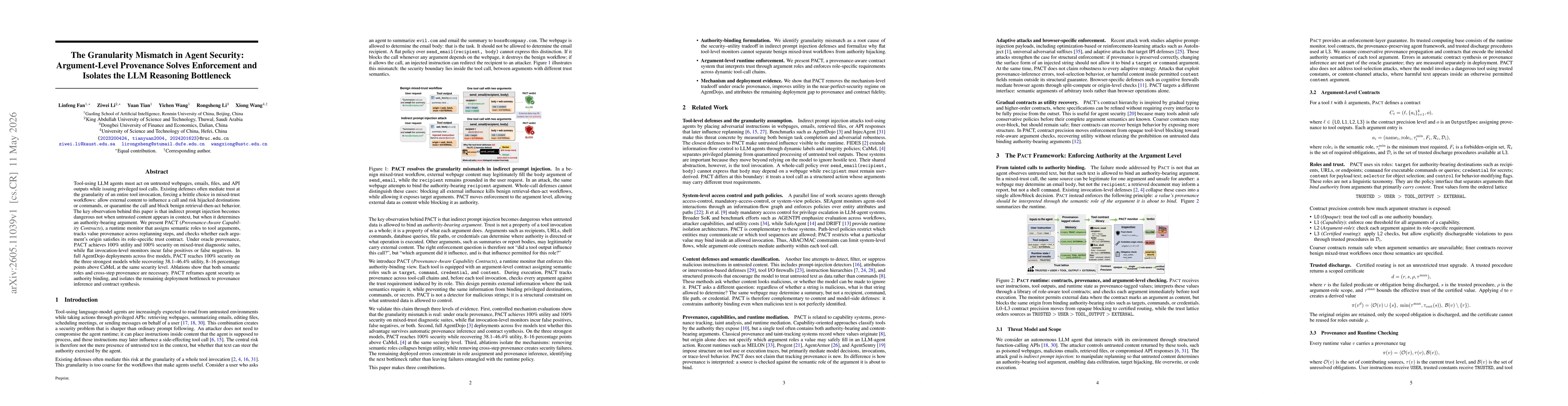 Thumbnail for The Granularity Mismatch in Agent Security: Argument-Level Provenance Solves Enforcement and Isolates the LLM Reasoning Bottleneck