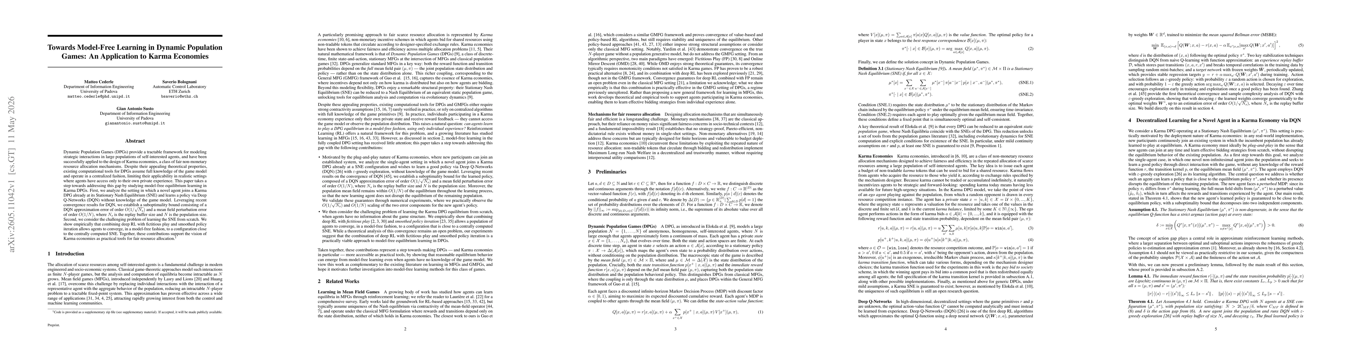 Thumbnail for Towards Model-Free Learning in Dynamic Population Games: An Application to Karma Economies