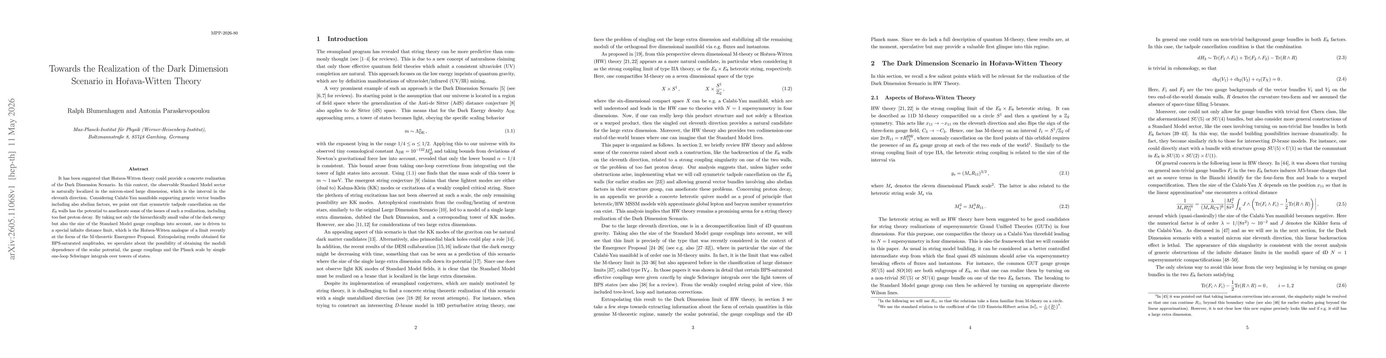Thumbnail for Towards the Realization of the Dark Dimension Scenario in Hořava-Witten Theory