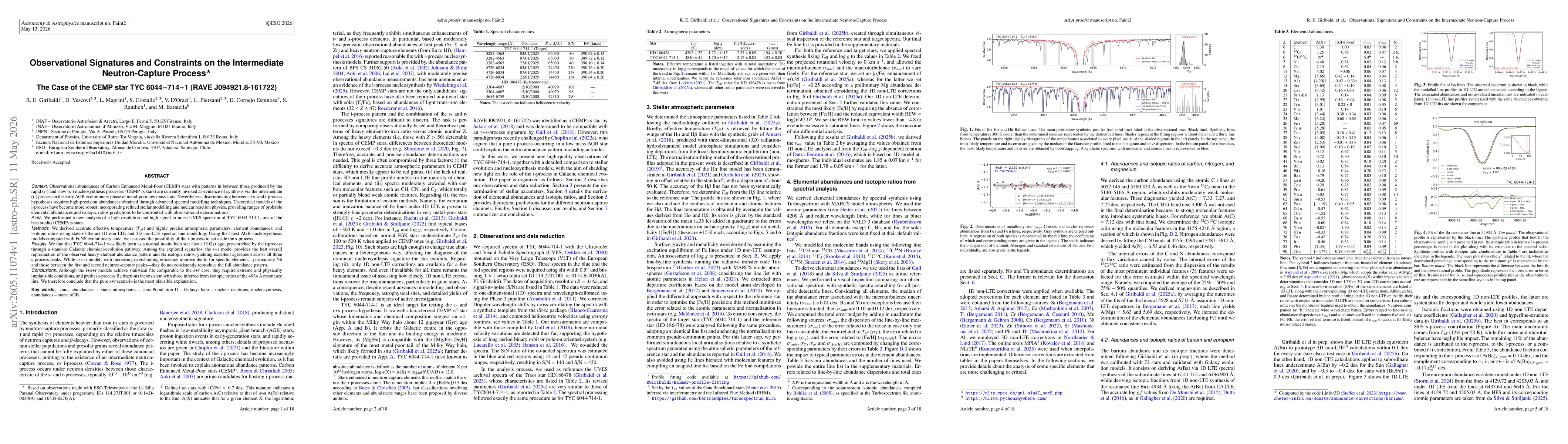 Thumbnail for Observational Signatures and Constraints on the Intermediate Neutron-Capture Process. The Case of the CEMP star TYC 6044-714-1 (RAVE J094921.8-161722)