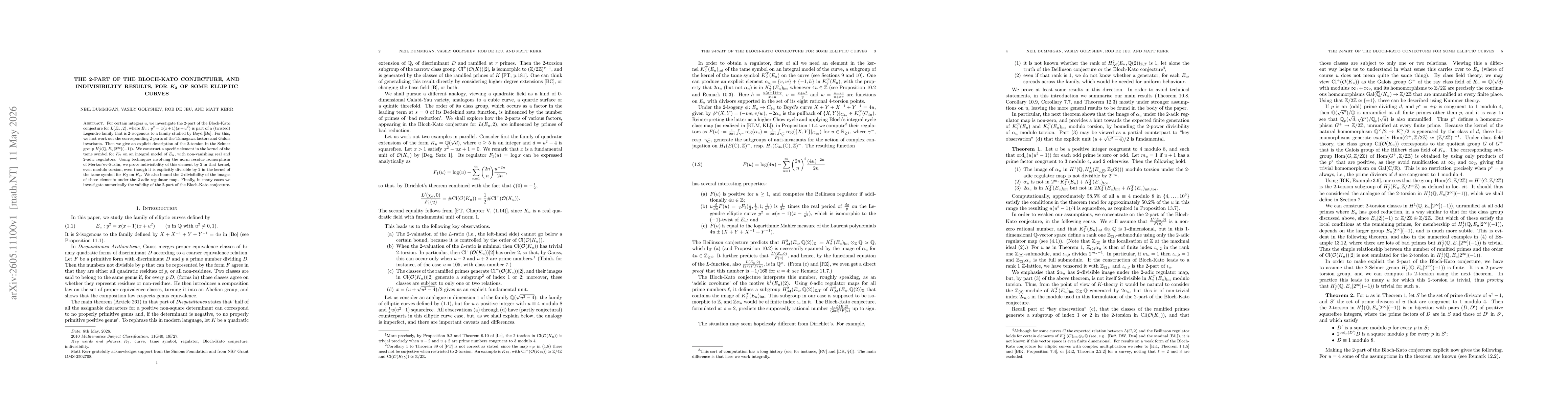Thumbnail for The 2-part of the Bloch-Kato conjecture, and indivisibility results, for $K_2$ of some elliptic curves