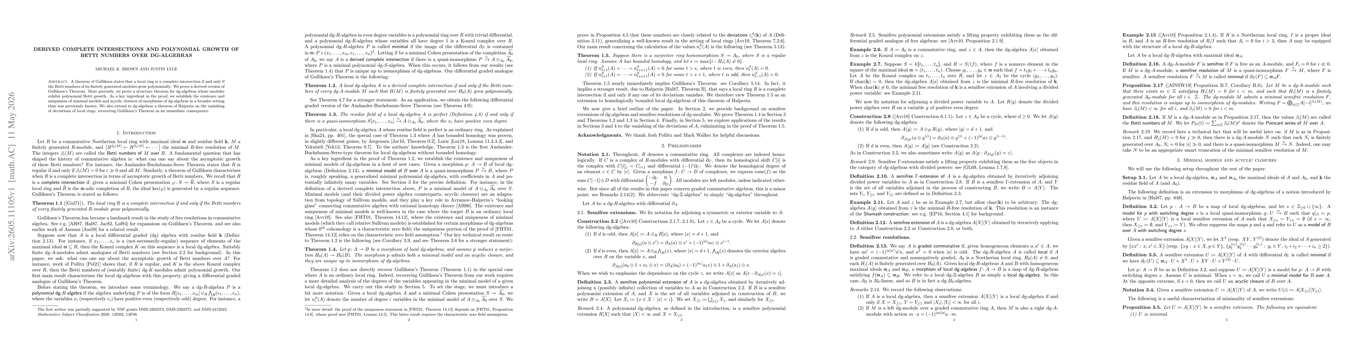 Thumbnail for Derived complete intersections and polynomial growth of Betti numbers over dg-algebras