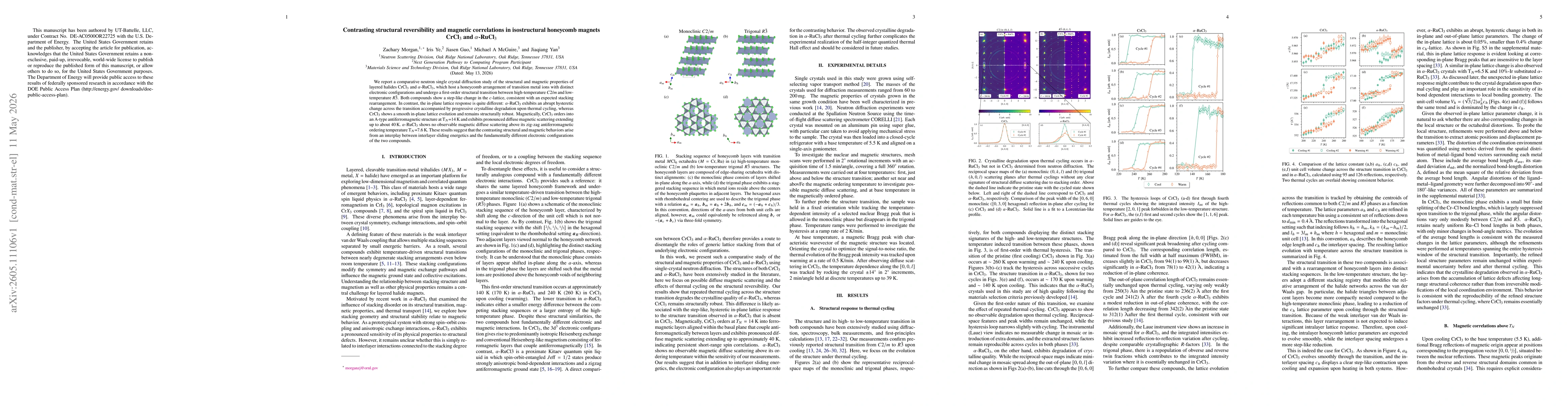 Thumbnail for Contrasting structural reversibility and magnetic correlations in isostructural honeycomb magnets CrCl$_3$ and $α$-RuCl$_3$