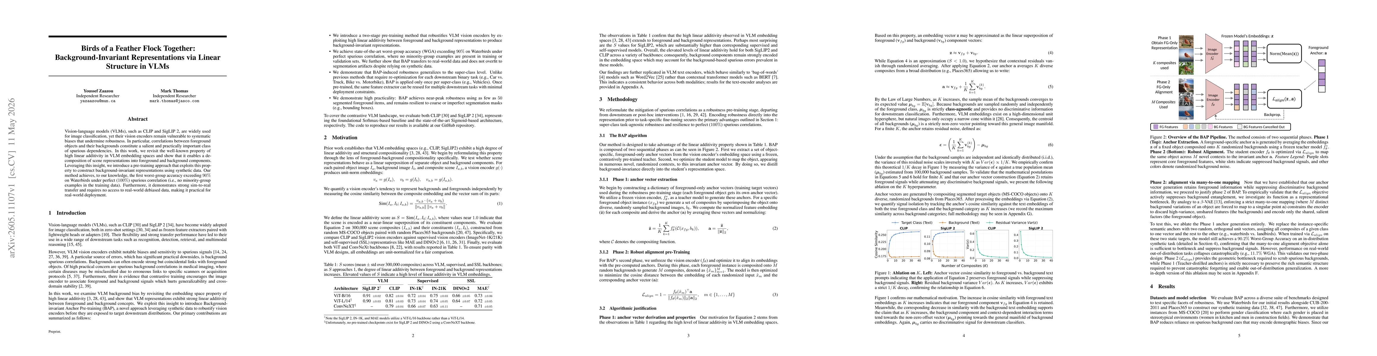 Thumbnail for Birds of a Feather Flock Together: Background-Invariant Representations via Linear Structure in VLMs