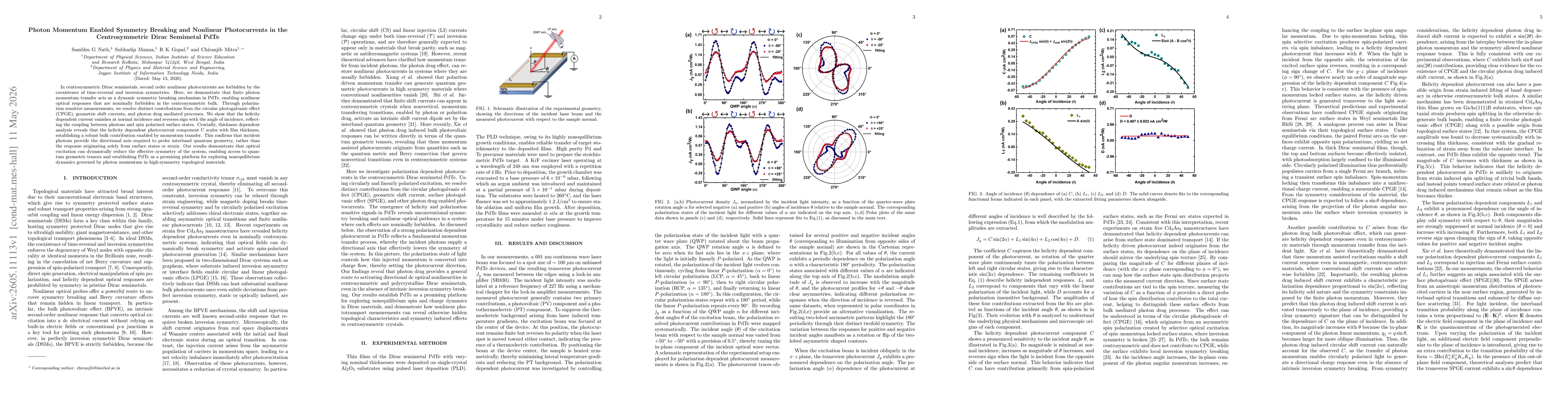 Thumbnail for Photon Momentum Enabled Symmetry Breaking and Nonlinear Photocurrents in the Centrosymmetric Dirac Semimetal PdTe