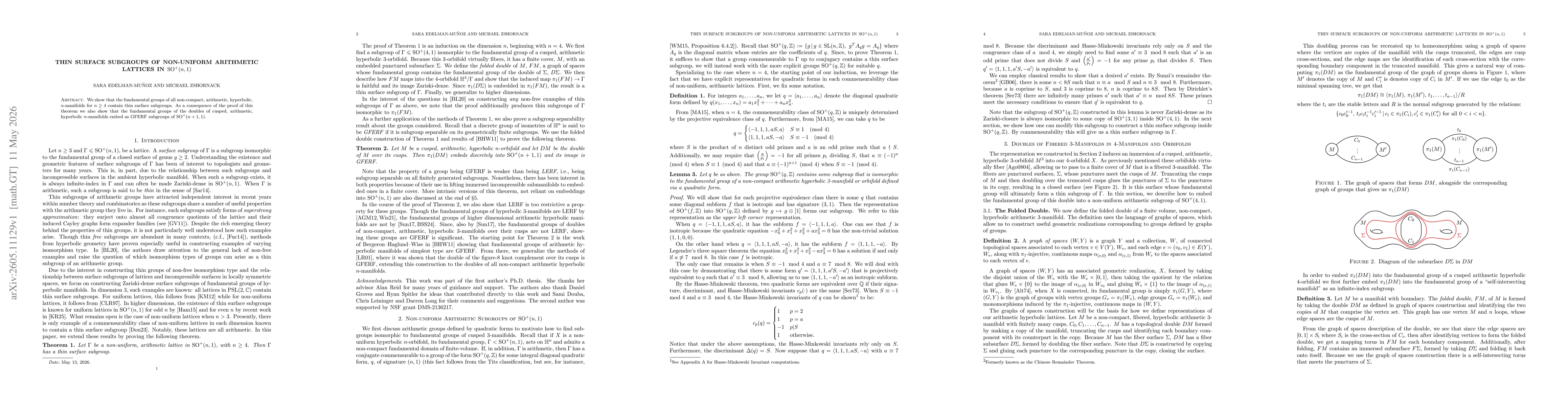 Thumbnail for Thin surface subgroups of non-uniform arithmetic lattices in $\rm{SO}^+(n,1)$