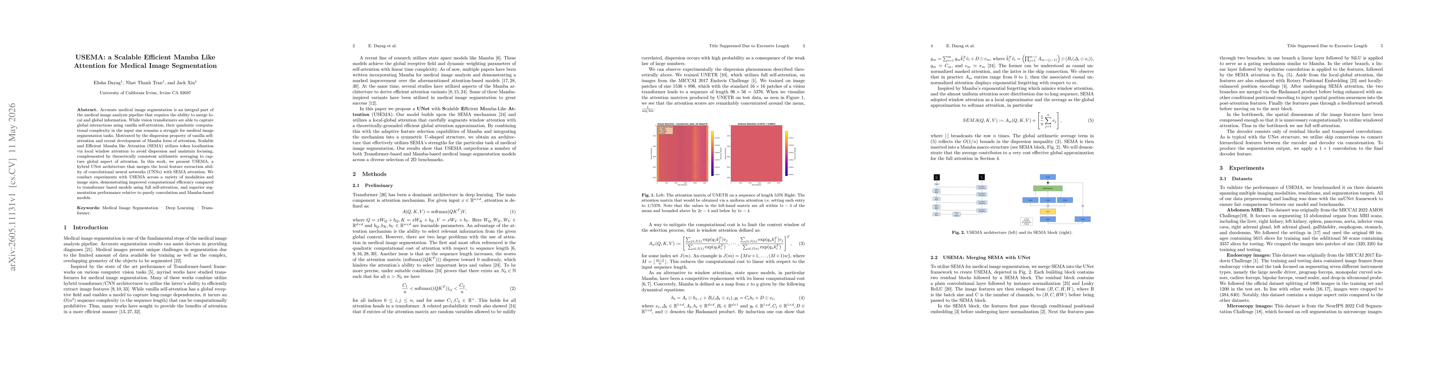 Thumbnail for USEMA: a Scalable Efficient Mamba Like Attention for Medical Image Segmentation