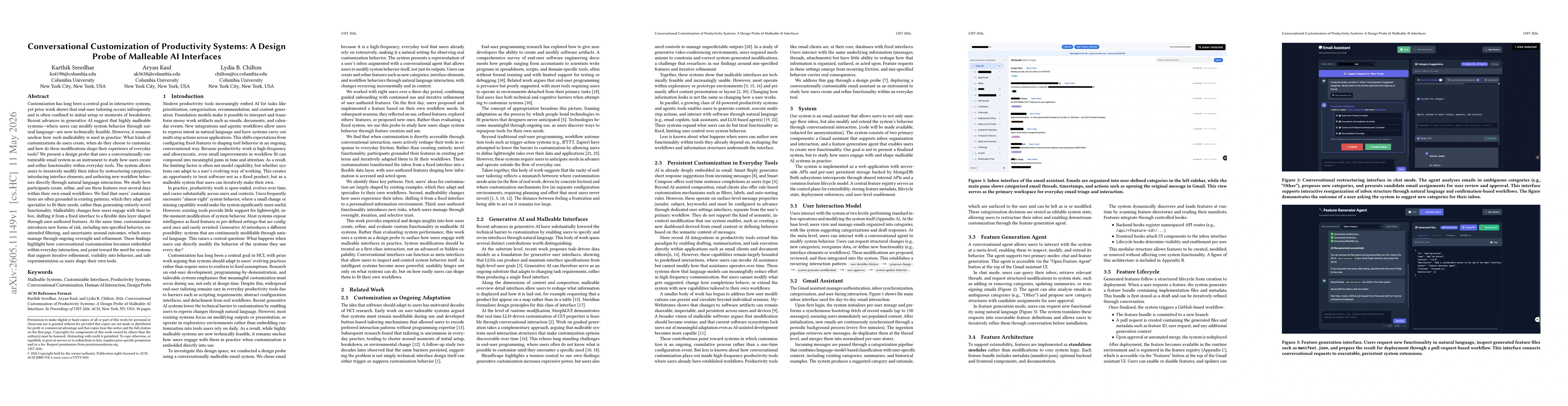 Thumbnail for Conversational Customization of Productivity Systems: A Design Probe of Malleable AI Interfaces