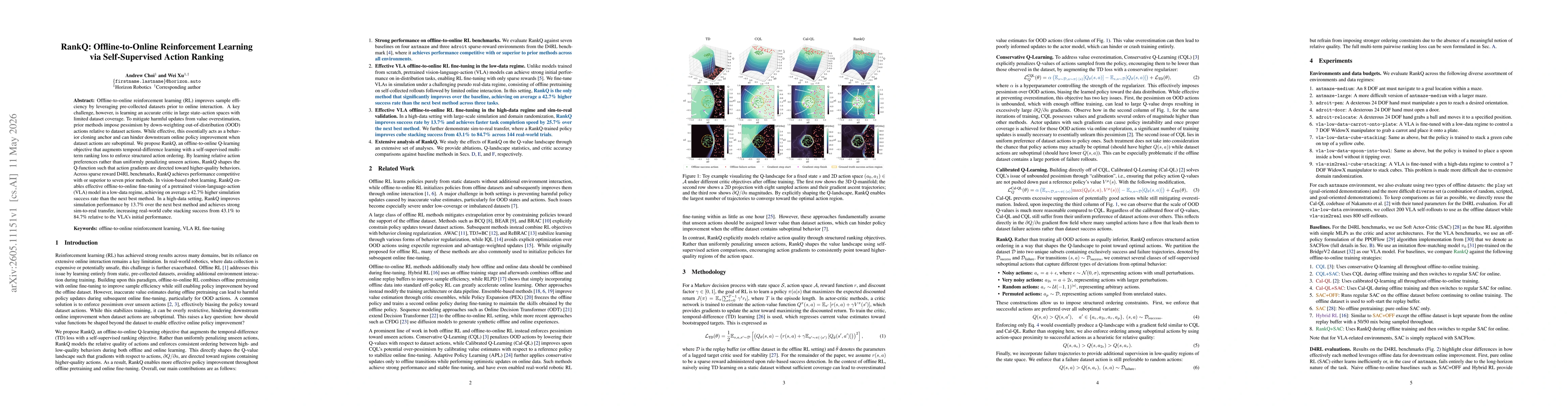 Thumbnail for RankQ: Offline-to-Online Reinforcement Learning via Self-Supervised Action Ranking