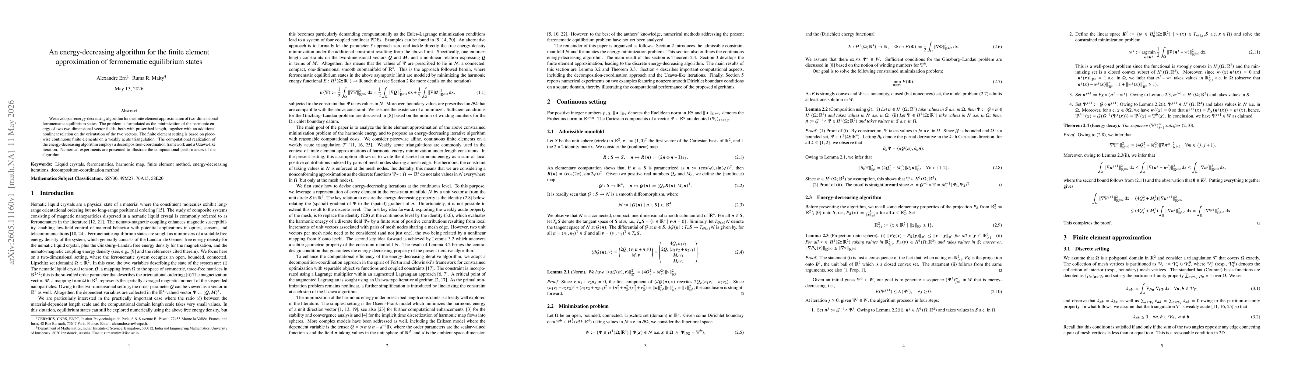 Thumbnail for An energy-decreasing algorithm for the finite element approximation of ferronematic equilibrium states