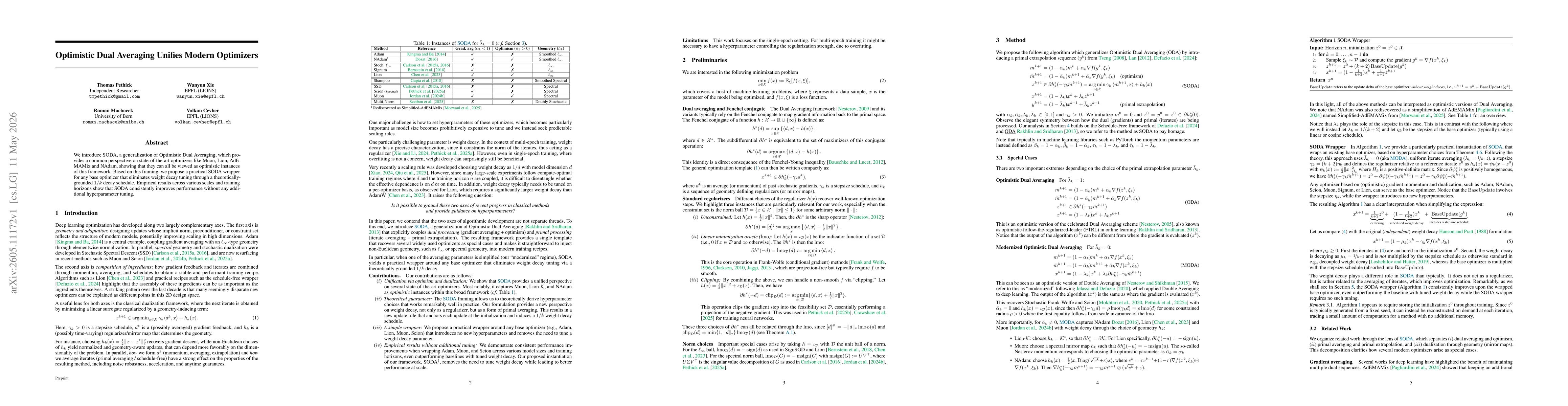 Thumbnail for Optimistic Dual Averaging Unifies Modern Optimizers