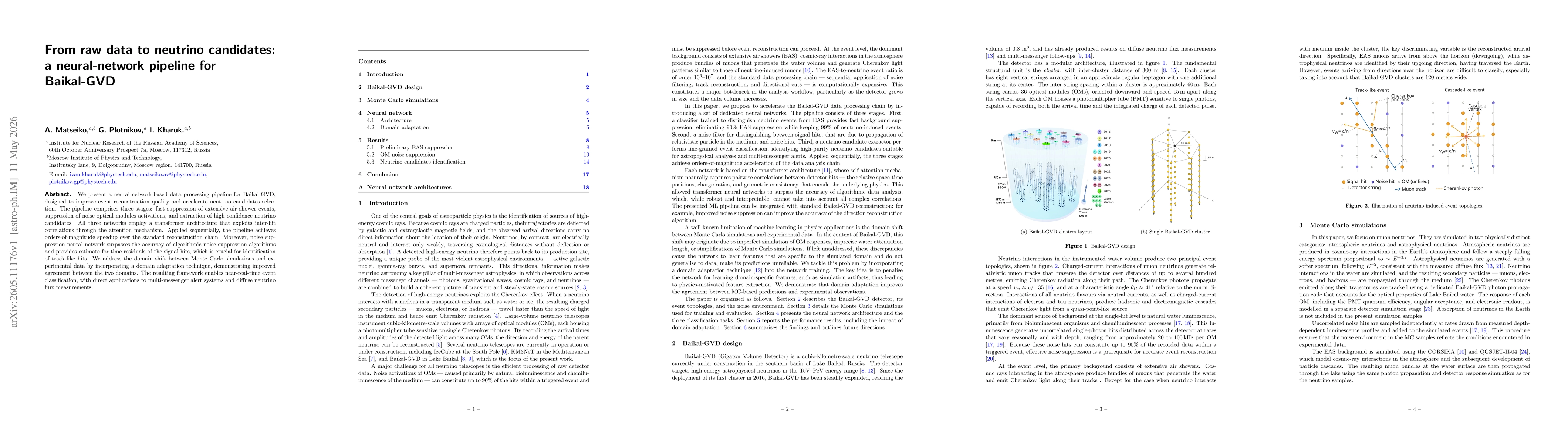 Thumbnail for From raw data to neutrino candidates: a neural-network pipeline for Baikal-GVD