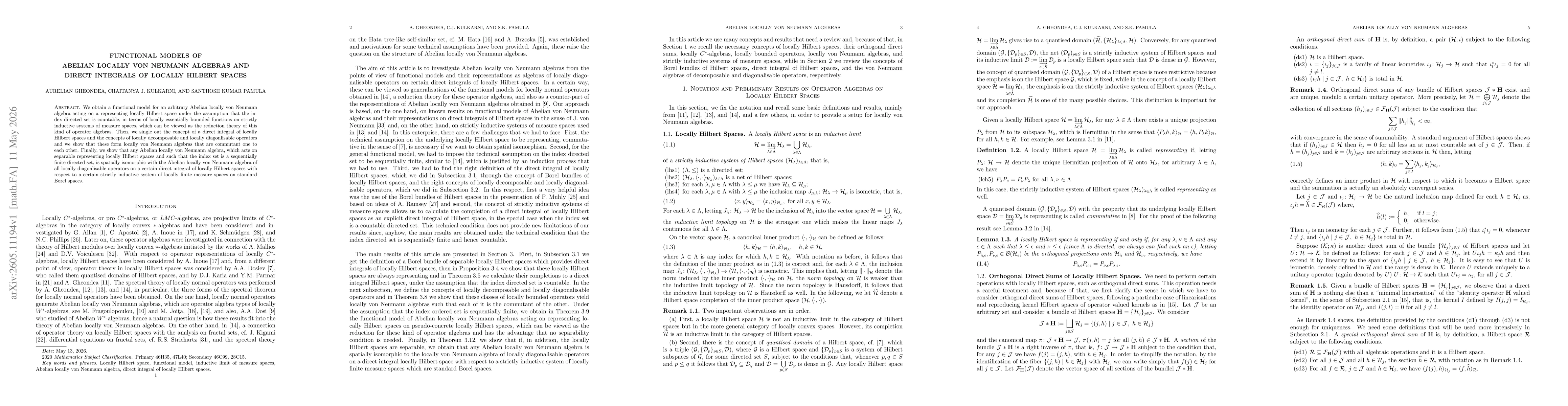 Thumbnail for Functional Models of Abelian Locally von Neumann Algebras and Direct Integrals of Locally Hilbert Spaces