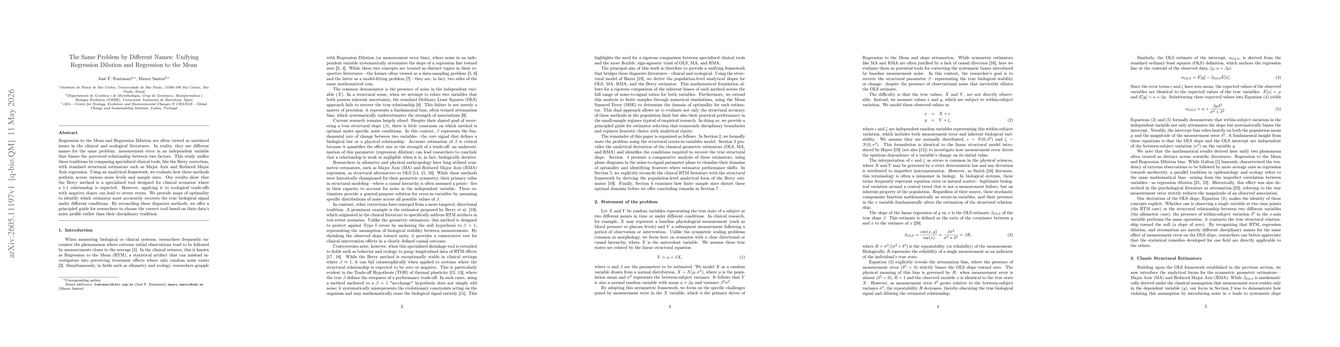 Thumbnail for The Same Problem by Different Names: Unifying Regression Dilution and Regression to the Mean