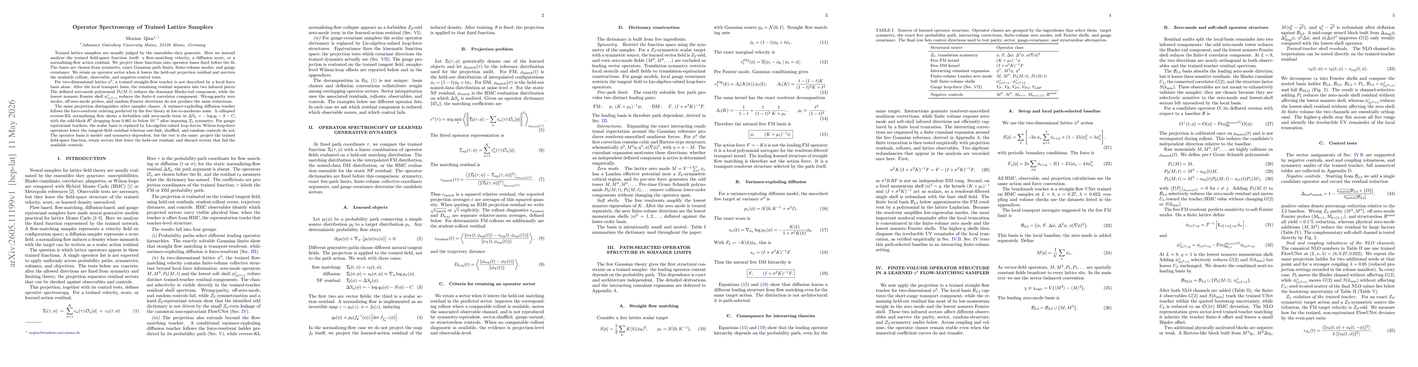 Thumbnail for Operator Spectroscopy of Trained Lattice Samplers
