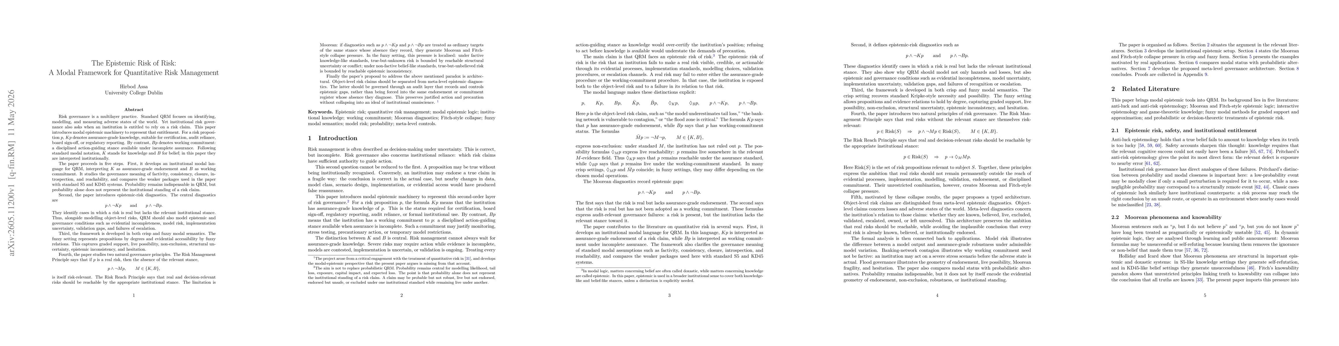 Thumbnail for The Epistemic Risk of Risk: A Modal Framework for Quantitative Risk Management