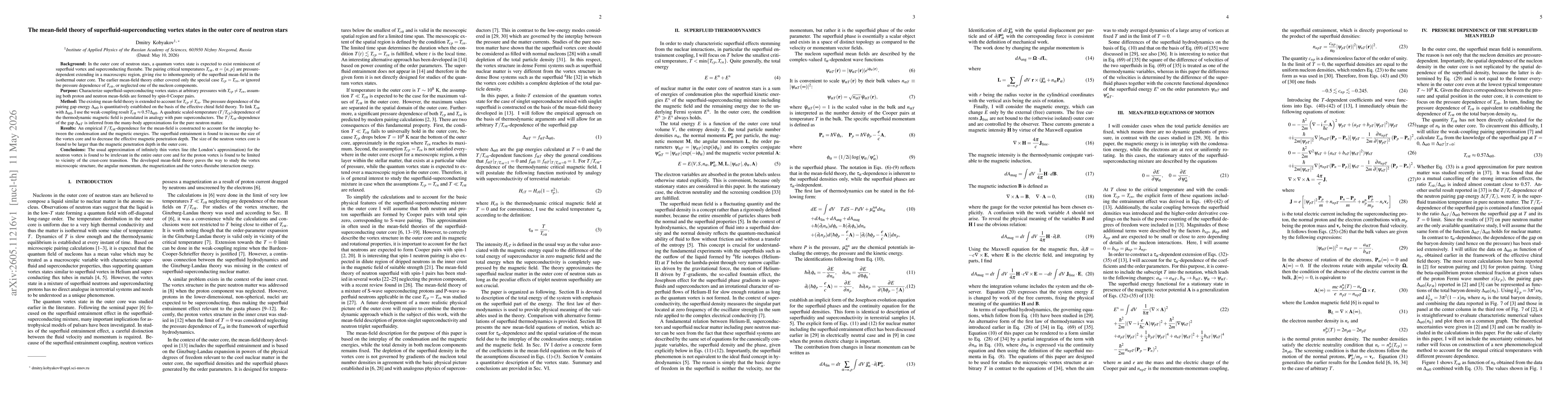 Thumbnail for The mean-field theory of superfluid-superconducting vortex states in the outer core of neutron stars