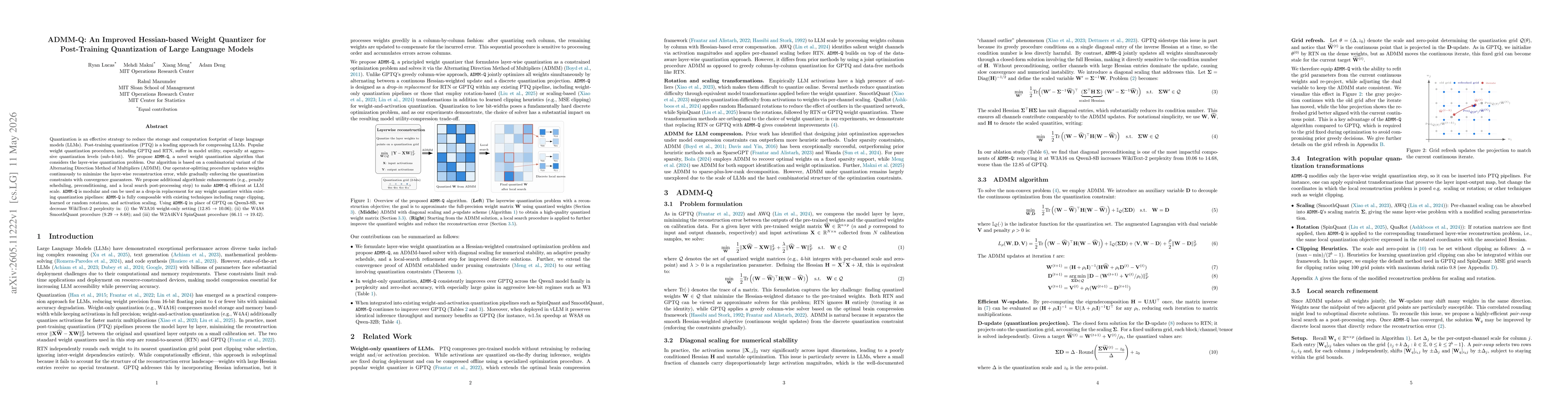 Thumbnail for ADMM-Q: An Improved Hessian-based Weight Quantizer for Post-Training Quantization of Large Language Models