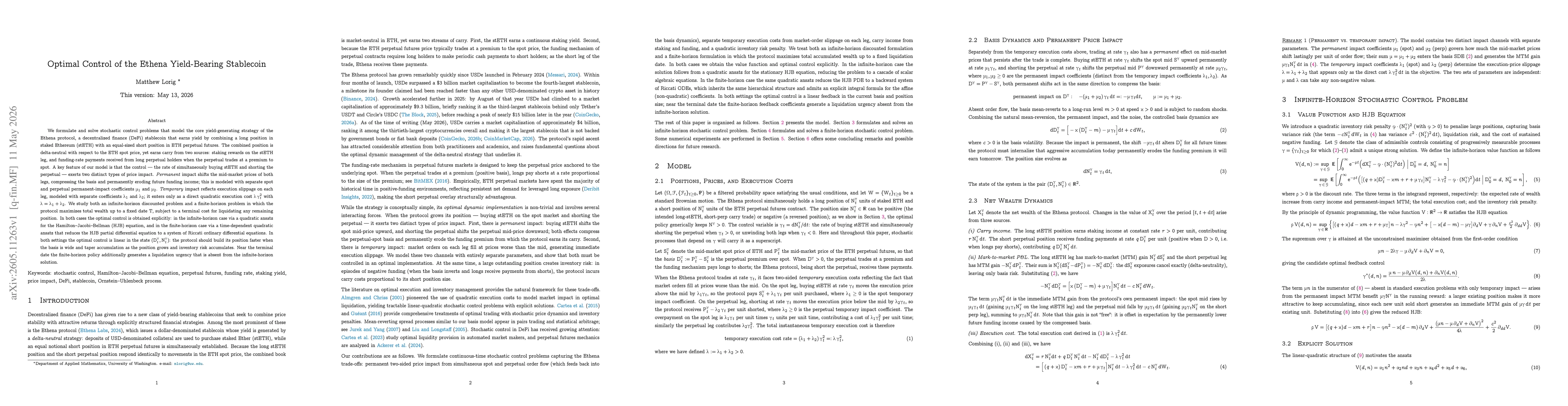 Thumbnail for Optimal Control of the Ethena Yield-Bearing Stablecoin