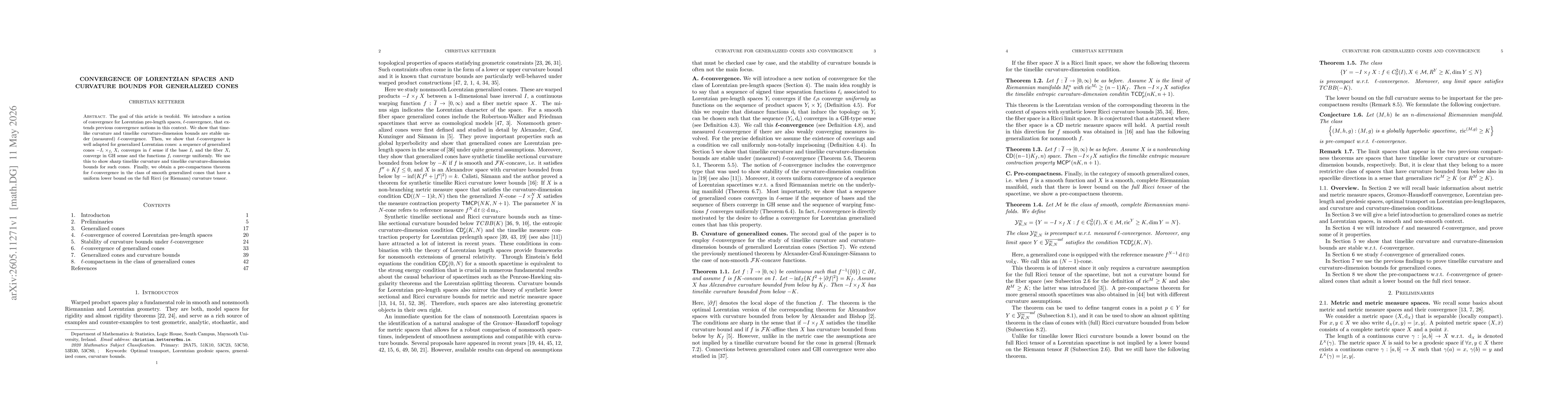 Thumbnail for Convergence of Lorentzian spaces and curvature bounds for generalized cones