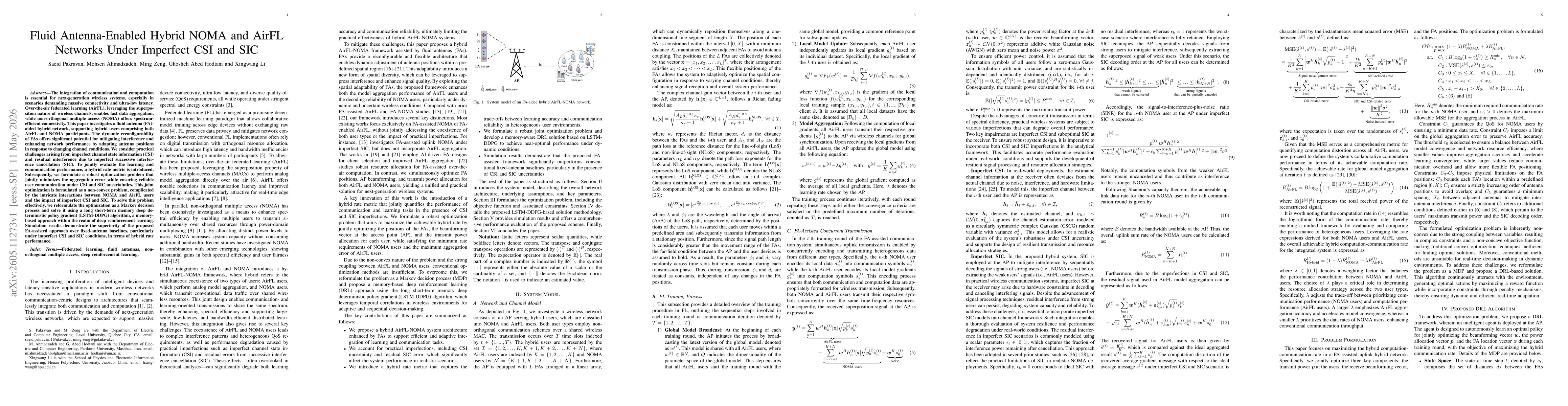 Thumbnail for Fluid Antenna-Enabled Hybrid NOMA and AirFL Networks Under Imperfect CSI and SIC
