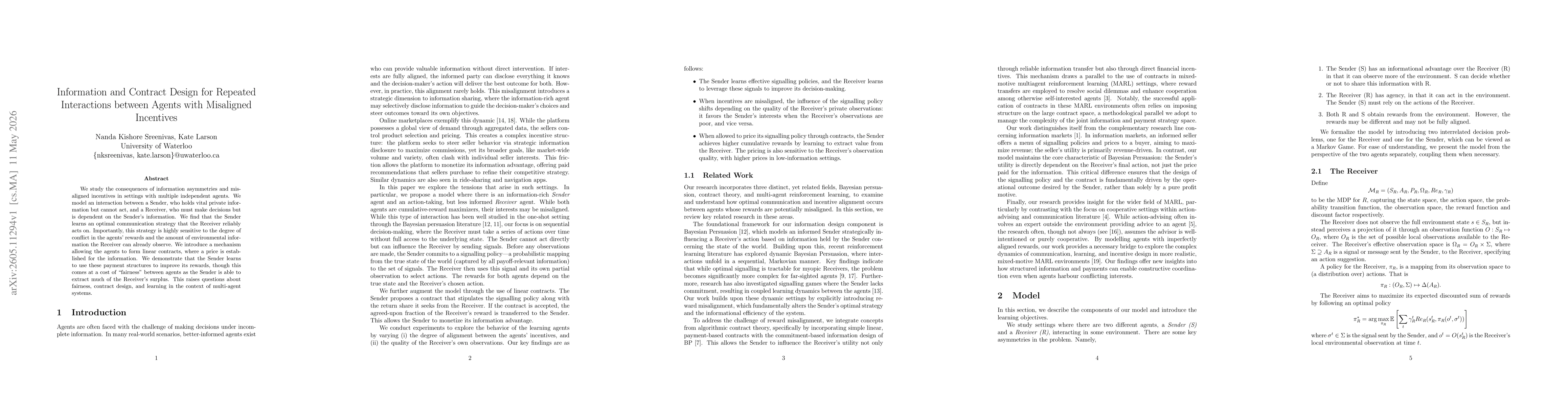 Thumbnail for Information and Contract Design for Repeated Interactions between Agents with Misaligned Incentives