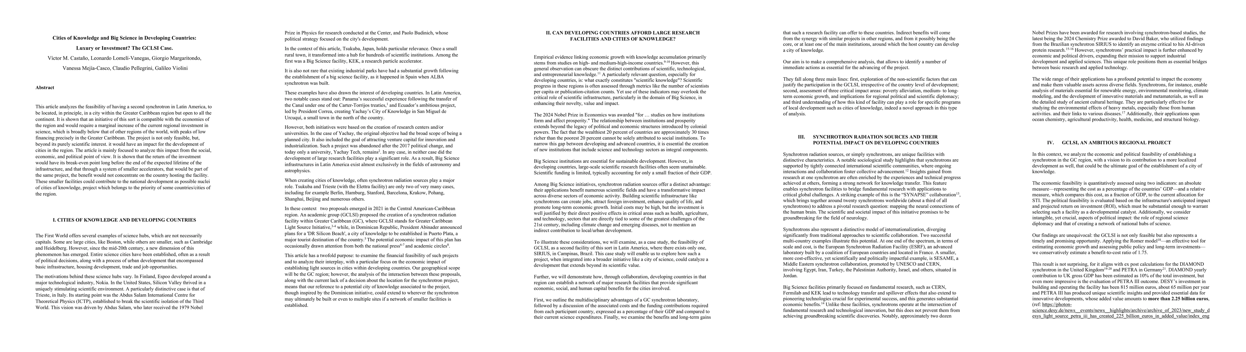 Thumbnail for Cities of Knowledge and Big Science in Developing Countries: Luxury or Investment? The GCLSI Case