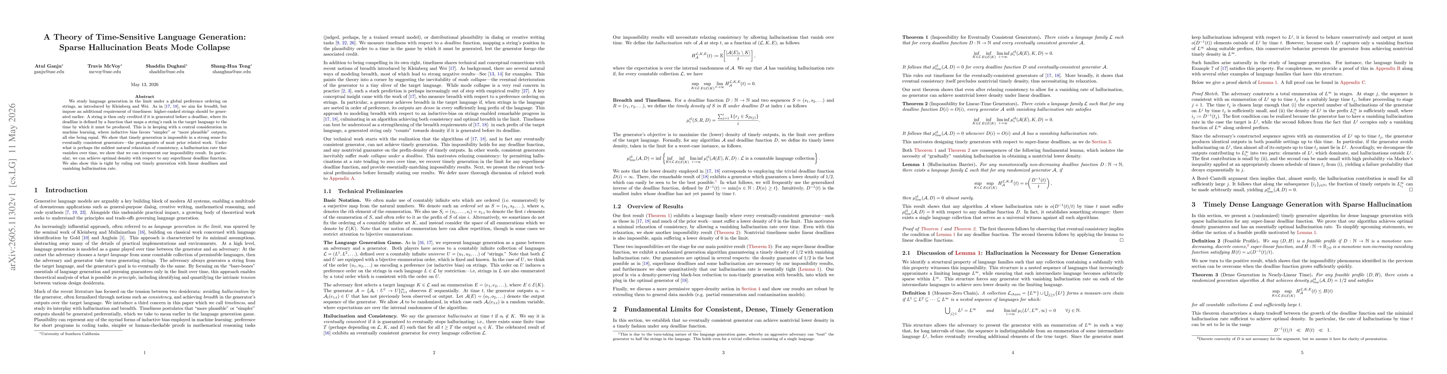 Thumbnail for A Theory of Time-Sensitive Language Generation: Sparse Hallucination Beats Mode Collapse