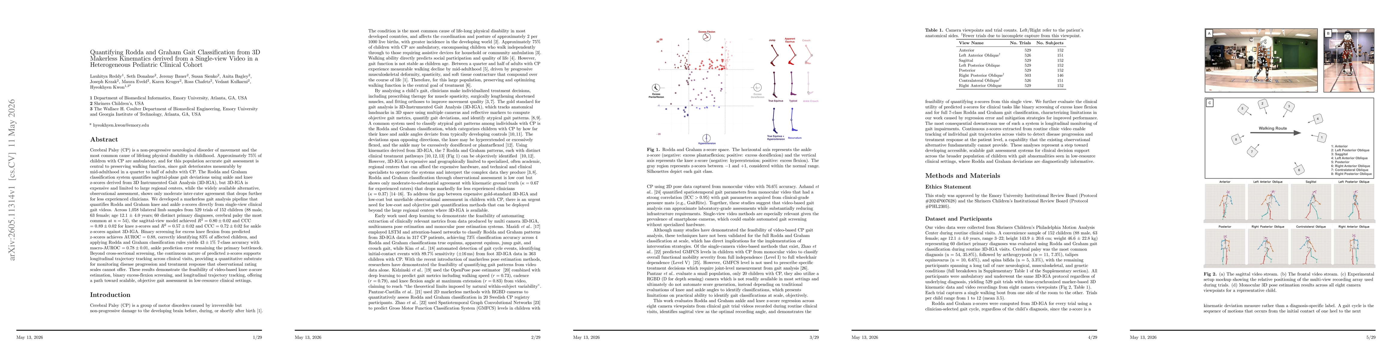 Thumbnail for Quantifying Rodda and Graham Gait Classification from 3D Makerless Kinematics derived from a Single-view Video in a Heterogeneous Pediatric Clinical Cohort