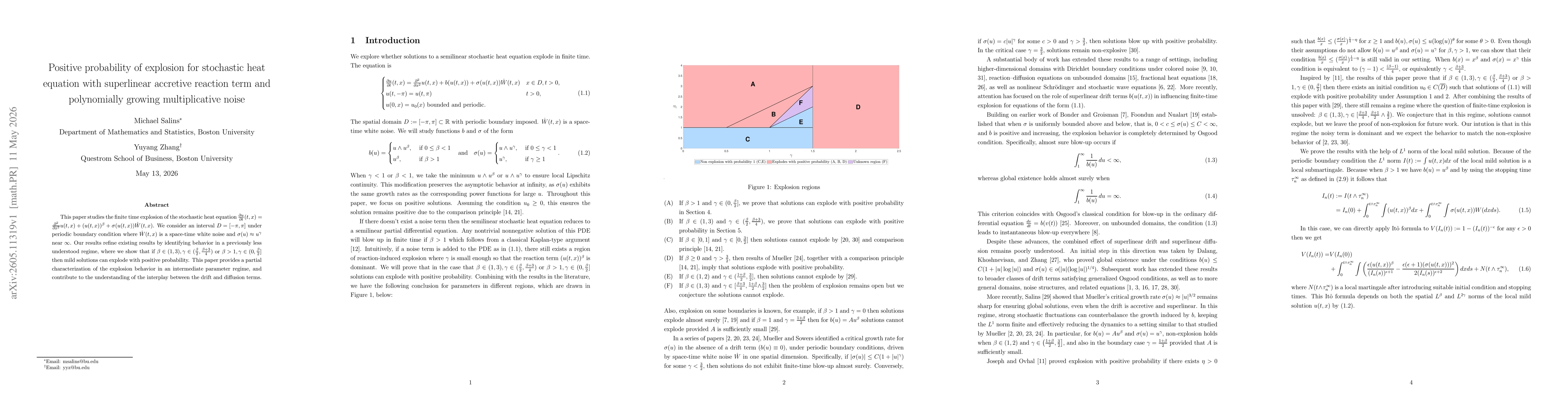 Thumbnail for Positive probability of explosion for stochastic heat equation with superlinear accretive reaction term and polynomially growing multiplicative noise